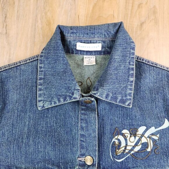 🩵NWOT PartyLite Blue Denim Buttoned Jacket Medium - Picture 4 of 12